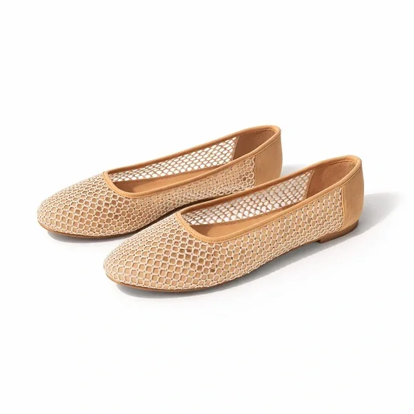NWOT Project Cloud Ruthie.A Sparkly Ballet Flats Tan & White Woven Memory Foam 8 - Picture 2 of 10